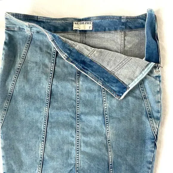 WE THE FREE / FREE PEOPLE Dom Denim Jean Skirt Womens SZ 8 Midi Stretch Pencil - Picture 5 of 9